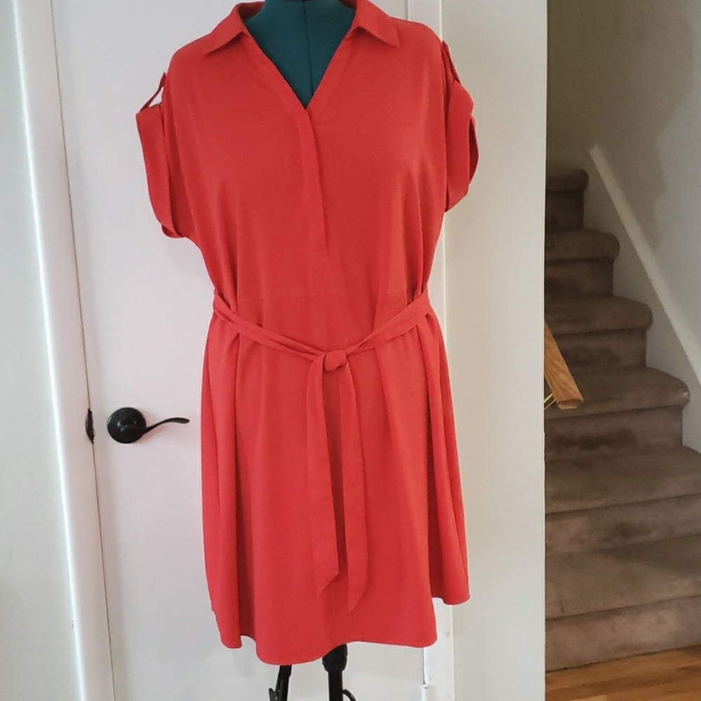 Coral Belted mini dress